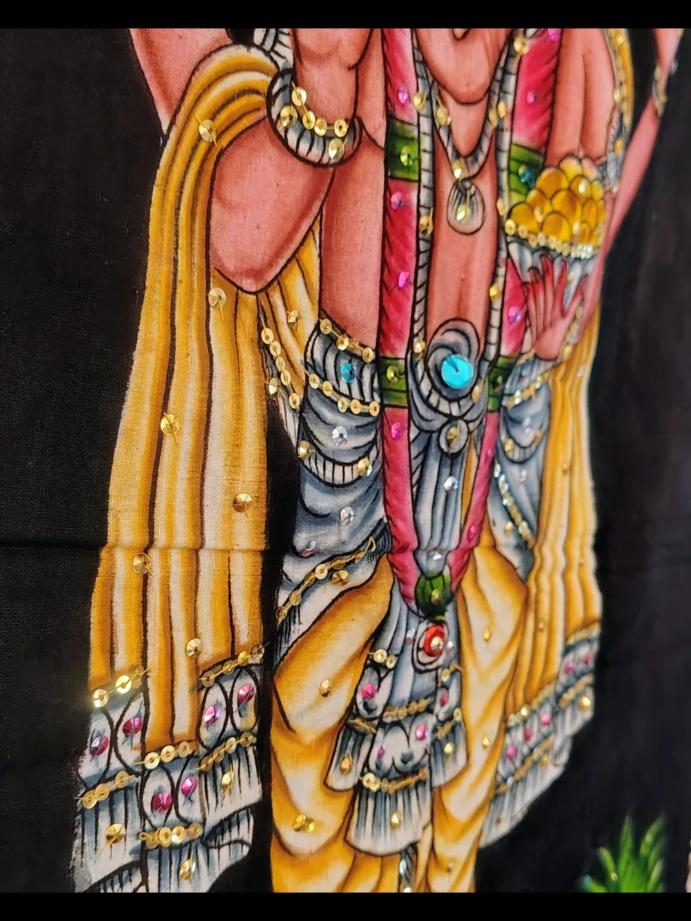 Ganesha On Lotus w Mushaka Fiber Art Sequins Rhinestones Hindu Mythology 35
